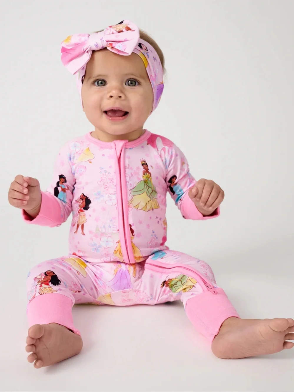 NWT 6-12M Little Sleepies Disney’s Princess Garden Pink Zippy